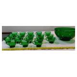c1960 ANCHOR HOCKING green glass punch set