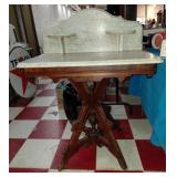 1880s EASTLAKE marble top walnut washstand