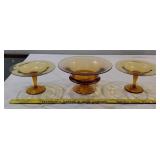 FOSTORIA royal amber pedestal bowl & side servers