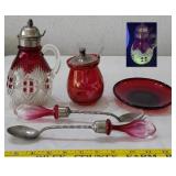 5pc lot ruby red McKee syrup jug jelly jar MORE