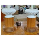 PAIR ranch oak style lamps w Fenton milk glass