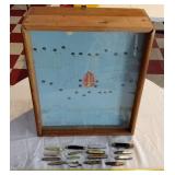 15 vintage pocket knives & old display case