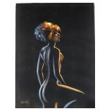 1960s black light painting velvet nude signed WONG