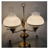 1950s 60s student library lamp brass milk glass