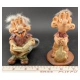 2 clay art handmade hillbilly trolls 1960s 70s