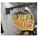 RIO GRANDE GAS porcelain sign DOUBLE SIDED bracket