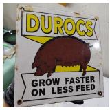 DUROC's FEED porcelain sign w pig hog pork