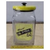 Vintage candy store jar w Switzers Licorice label