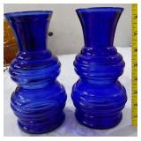 8.5' TALL cobalt blue INDIANA double beehive vases