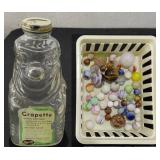 50 old marbles & GRAPETTE vtg clown bottle bank
