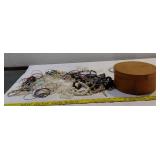 Primitive kitchen pantry box & jewelry contents