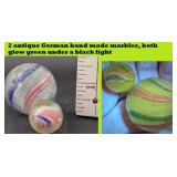2 antique German latticino swirl toy marbles