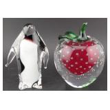 Art glass paperweights Penguin Apple MURANO