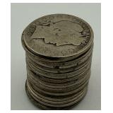 Full Tube of 20 Barber Half Dollars - Various Dates