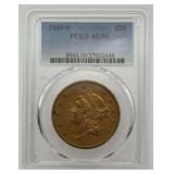 1865-S NO MOTTO $20 Gold Liberty PCGS AU50