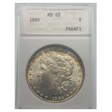 1885 Morgan Silver Dollar MS62 NICELY TONED!