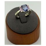 14K Ring w/Tanzanite, Pink Stones & Diamonds