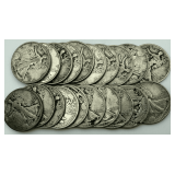 Full Roll of 20 Walking Liberty Half Dollars