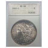 1882-S Morgan Silver Dollar MS64 NICELY TONED!