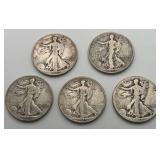 5 Walking Liberty Half Dollars