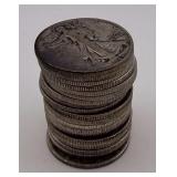 Full Tube of 20 Walking Liberty Half Dollars - Various Dates