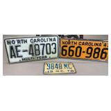Collection of Three North Carolina Metal License Plates