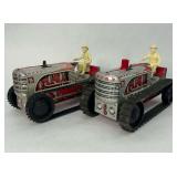 Pair of Marx Toys Pressed Steel Crawler Tractors with Plastic Figures