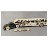 Arcade Cast Iron Grehound Lines GMC Bus - Cream & Blue Two-Piece Tractor-Trailer with Four Extra Original Wheels