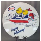 Esso Happy Motoring Porcelain Enamel Sign, 40 Inch Diameter