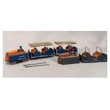 Arcade Cast Iron 'New York World's Fair' Tractor Train — Two Tractors, Three Cars, Mismatched Wheels, Includes Two Loose Pins