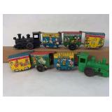 Walt Disney Productions Casey Jr. Express Tin Toy Train Set, Two Locomotives and Six Cars