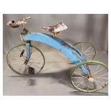 Metal Tricycle with Blue Frame and Green Tires