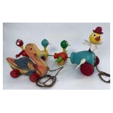 Fisher-Price #777 'Gabby Goofies' Wooden Duck Family Pull Toy & Vintage Unmarked Wooden Duck Pull Toy — 1960s, Sold as Pair