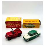 Two Boxed Dinky Toys — No. 405 Universal Jeep (Red) & No. 189 Triumph Herald (Green/White), Made in England, 1954–1964