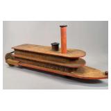 Wooden Paddle Wheel Riverboat Toy with Lithographed Paper Detail