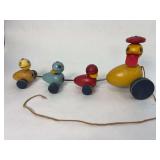 Fisher-Price Wooden Duck Family Pull Toy — Mama Duck & 3 Ducklings, ca. 1940s–1950s, East Aurora, NY
