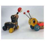 Fisher-Price Pull Toy Pair — #460 'Suzie Seal' (ca. 1960) & #444 'Queen Buzzy Bee' (1957), East Aurora, NY