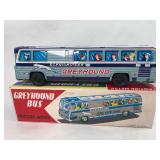 Japanese Tin Lithograph Greyhound Scenicruiser Friction Motor Bus Toy — No. 49, Made in Japan, ca. 1950s–1960s, with Original Box