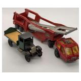 Matchbox car transporter truck & trailer AND Bonus 1928 Volvo Flatbed Truck