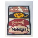 Collection of Four Original Promotional Service Station Paper Caps in Display Frame