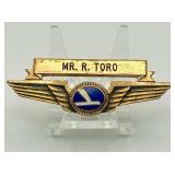Vintage Balfour Eastern Air Lines 10K Gold Filled Uniform Wing Pin - “Mr. R. Toro”
