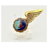 Eastern Air Lines Half-Wing Badge with Falcon Roundel, 1/20 10K Gold-Filled (c. 1940s-50s)