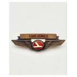 Eastern Air Lines Named Wing Badge 'SAM JONES' with Red Enamel Logo (Hockey Stick Era)