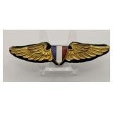 French Aviator Wing Badge — Tricolor Shield