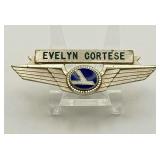 Vintage Eastern Air Lines uniform crew wing badge “Evelyn Cortese”