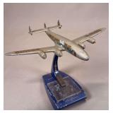 Eastern Air Lines Lockheed Constellation Cast Metal Desk Model on Blue Base with Ash Tray (Mid-20th Century)