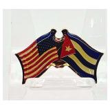 United States and Cuba double-waving friendship flag lapel pin