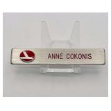 Eastern Air Lines Named Employee Name Bar 'ANNE COKONIS' with Red Enamel Logo (Hockey Stick Era)