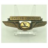 Vintage Eastern Air Lines personalized ground crew or station operations uniform wing pin “Evelyn Cortese”
