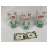 3 Vintage Lotus Flower Drinking Tumblers / Glasses